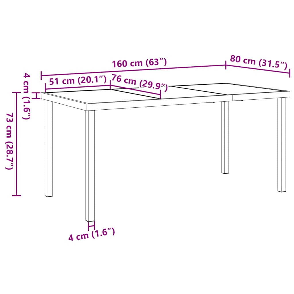 vidaXL Τραπέζι Κήπου Μαύρο 160 x 80 x 73 εκ Μασίφ ξύλο teak