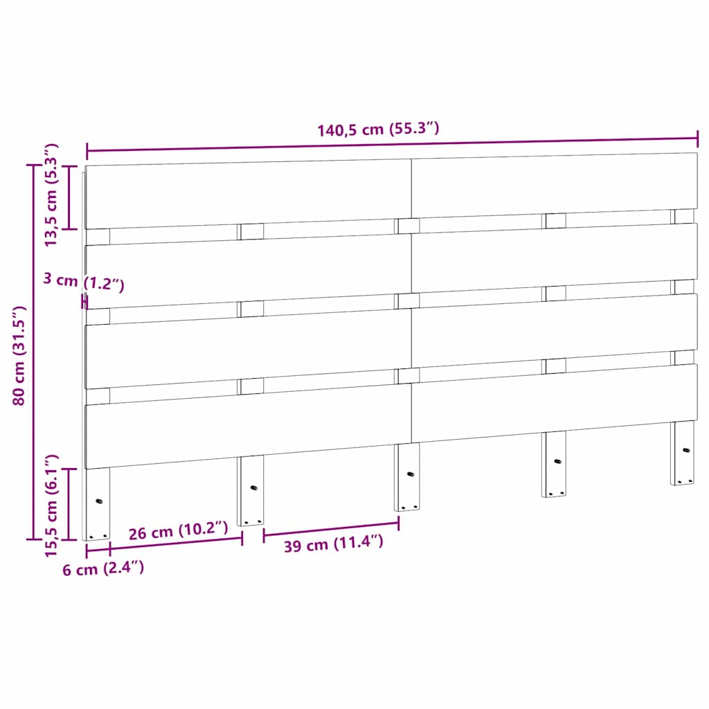 vidaXL Κεφαλάρι με κεφαλάρι Καφέ 140.5 x 3 x 80 cm Μασίφ ξύλο πεύκου
