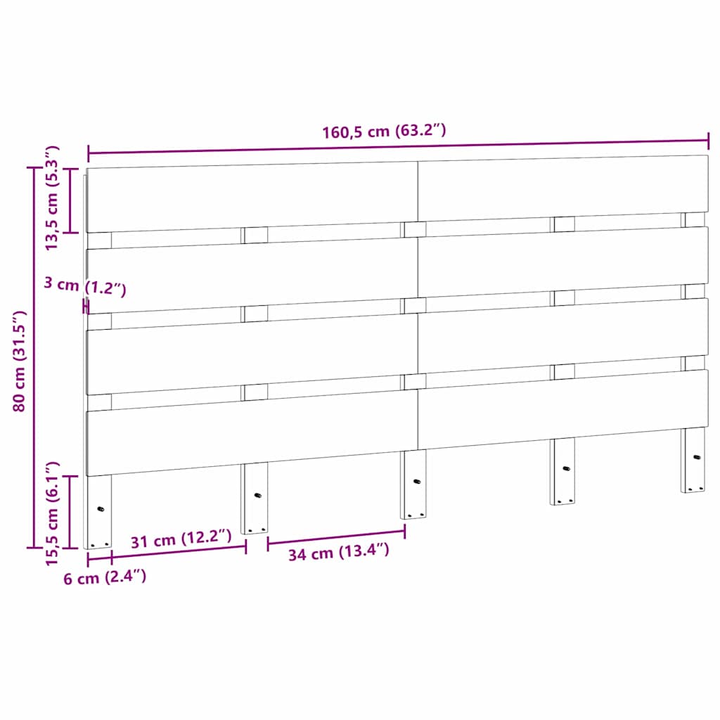 vidaXL Ξύλινη Κεφαλή Κρεβατιού Καφέ κεριού 160.5 x 3 x 80 cm