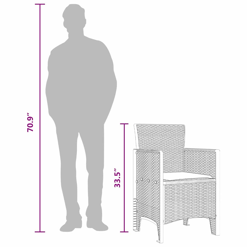 vidaXL Καρέκλα Κήπου 4 pcs Καφέ 53 x 49 x 85 εκ. PP