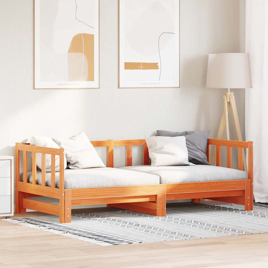 vidaXL Ημερήσια κρεβάτι με κρεβάτι και ρολά Καφέ κεριού 90 x 200 cm