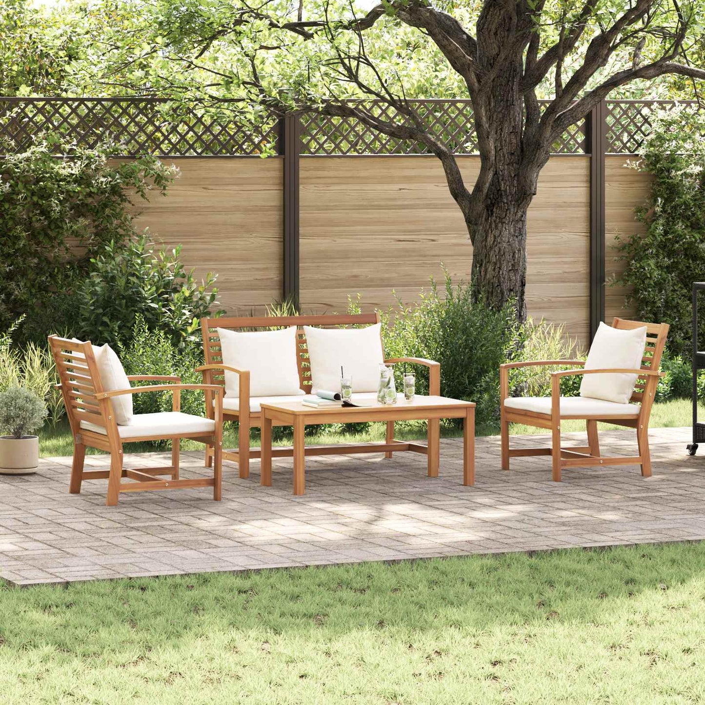 Σετ Καναπέ Κήπου 4 pcs Φυσικό Μασίφ ξύλο teak