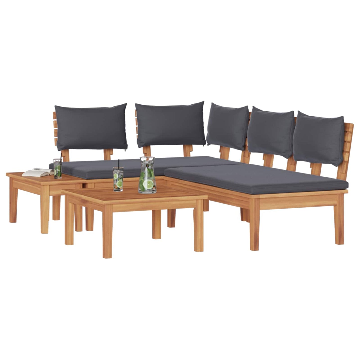 vidaXL Σετ Παγκάκι Κήπου με μαξιλάρι 4 pcs Καφέ και Γκρίζο