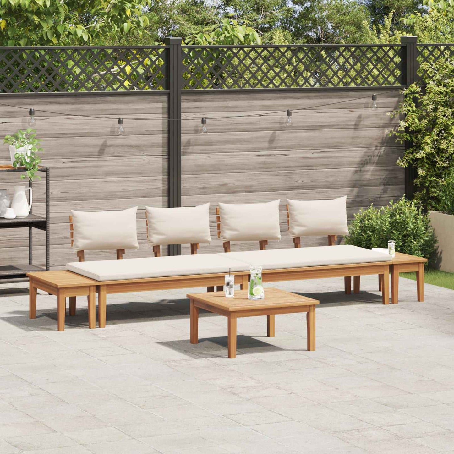 vidaXL Σετ Παγκάκι Κήπου με μαξιλάρι 5 pcs Καφέ και Κρέμα