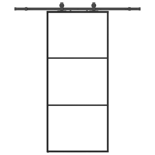 vidaXL Συρόμενη Πόρτα με Μηχανισμό Μαύρο 90x205 εκ. Γυαλί ESG