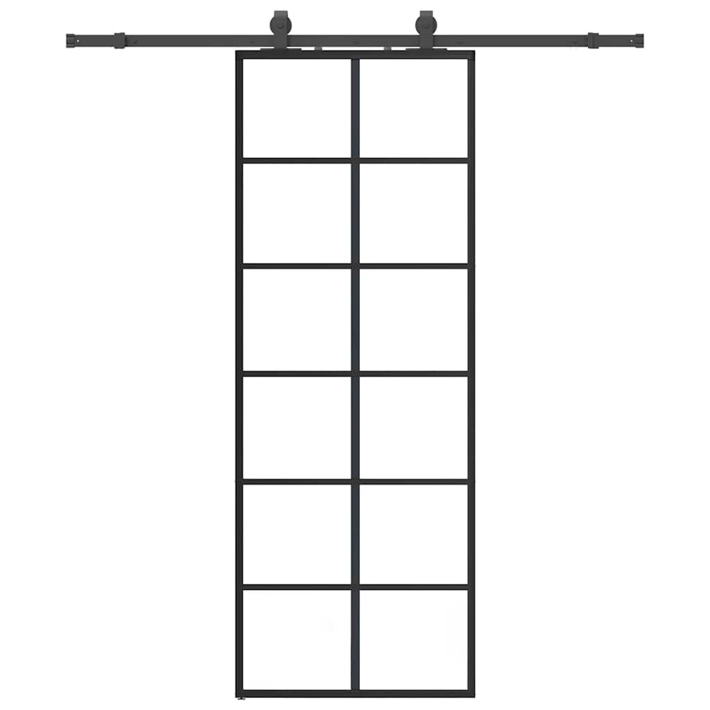 vidaXL Συρόμενη Πόρτα με Μηχανισμό Μαύρο 76x205 εκ. Γυαλί ESG