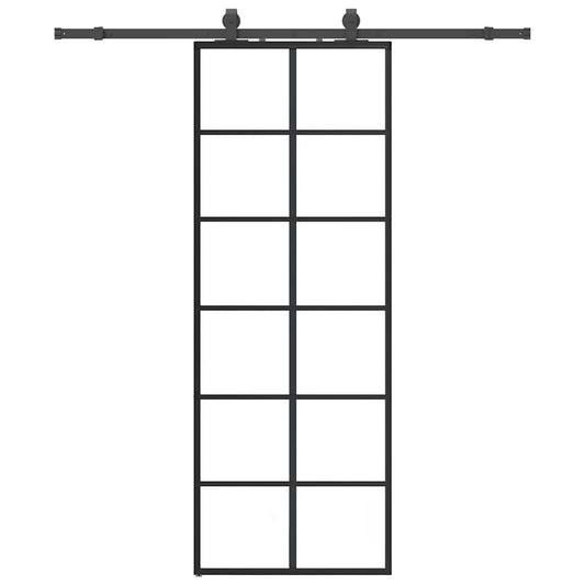 vidaXL Συρόμενη Πόρτα με Μηχανισμό Μαύρο 76x205 εκ. Γυαλί ESG