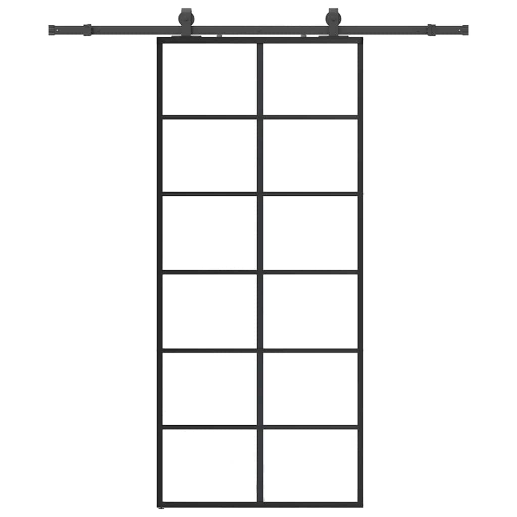 vidaXL Συρόμενη Πόρτα με Μηχανισμό Μαύρο 90x205 εκ. Γυαλί ESG