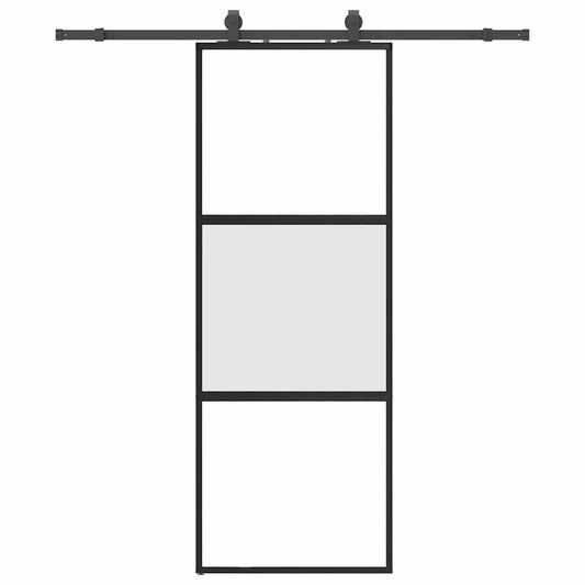 vidaXL Συρόμενη πόρτα με σετ υλικού Μαύρο 76x205 cm γυαλί μετριασμένο