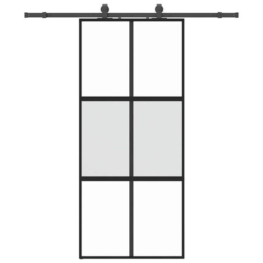 vidaXL Συρόμενη πόρτα με σετ υλικού Μαύρο 90x205 cm γυαλί μετριασμένο