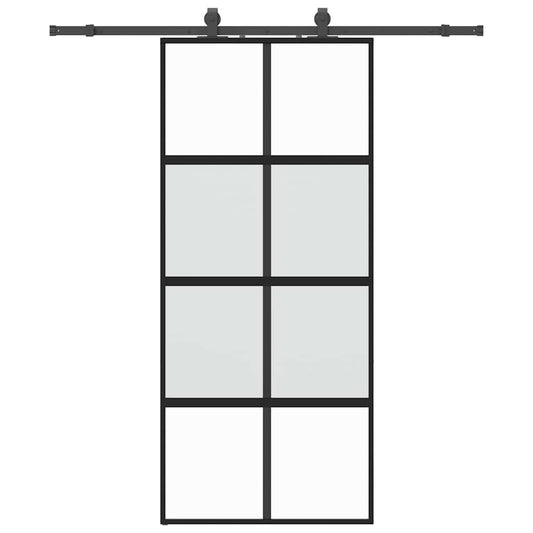vidaXL Συρόμενη πόρτα με σετ υλικού Μαύρο 90x205 cm γυαλί μετριασμένο