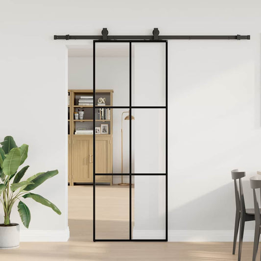 vidaXL Συρόμενη Πόρτα με Μηχανισμό Μαύρο 76x205 εκ. Γυαλί ESG