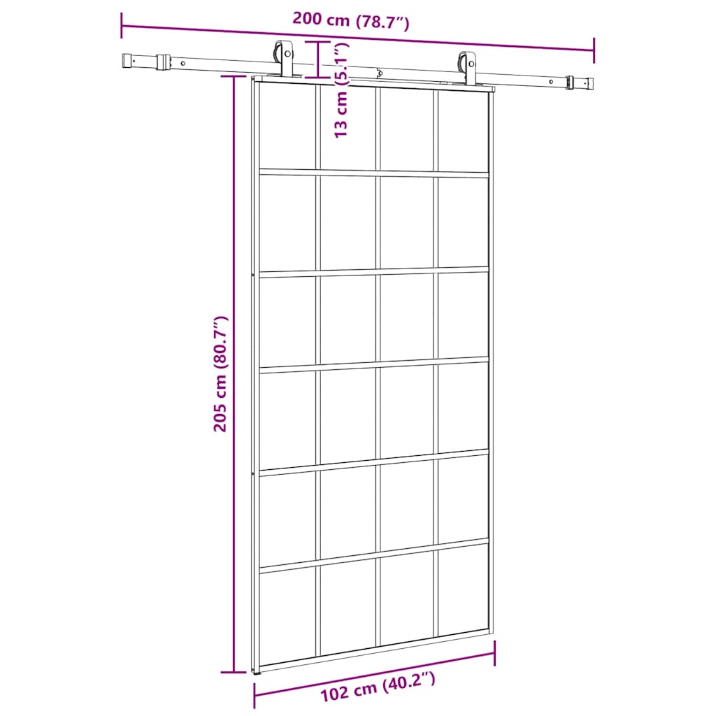 vidaXL Συρόμενη πόρτα με σετ υλικού Μαύρο 102x205 cm ESG Γυαλί