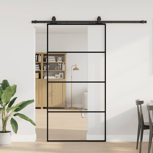 vidaXL Συρόμενη Πόρτα με Σετ Μηχανισμών Μαύρο 102,5 x 205 εκ. από Γυαλί ESG