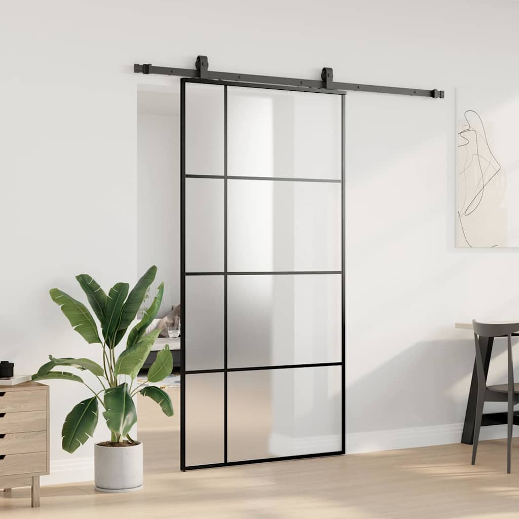 vidaXL Συρόμενη Πόρτα με Σετ Μηχανισμών Μαύρο 102,5 x 205 εκ. από Γυαλί ESG