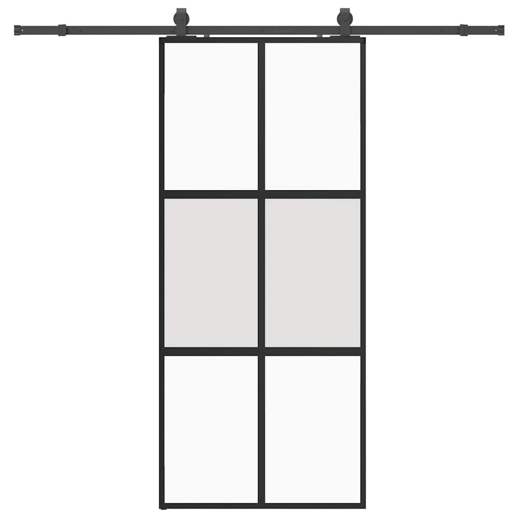 vidaXL Συρόμενη πόρτα με σετ υλικού Μαύρο 90x205 cm γυαλί μετριασμένο