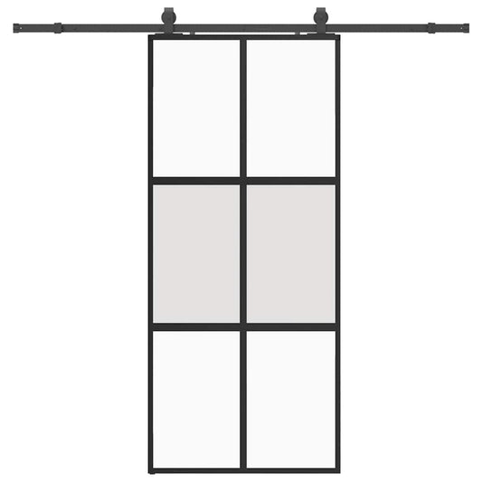 vidaXL Συρόμενη πόρτα με σετ υλικού Μαύρο 90x205 cm γυαλί μετριασμένο