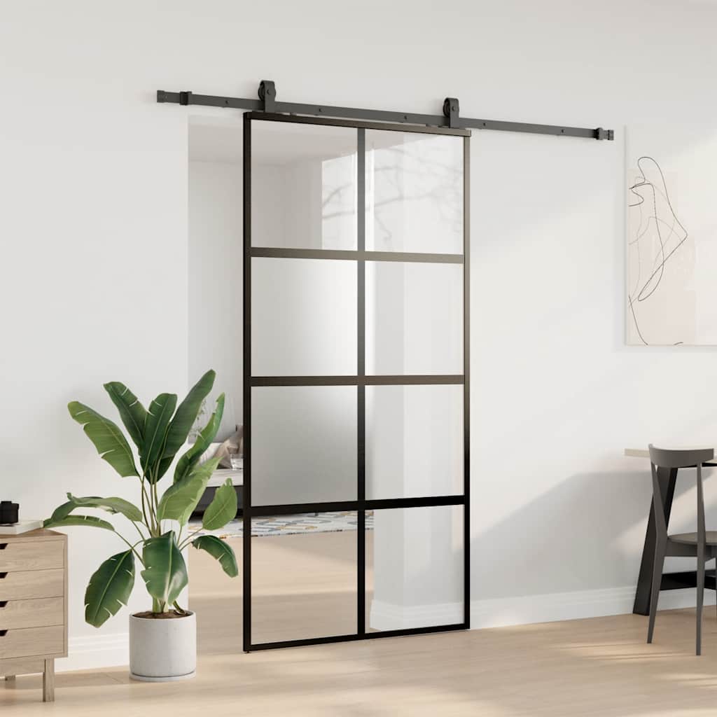 vidaXL Σετ συρόμενης πόρτας με υλικό μαύρο 102,5x205 cm