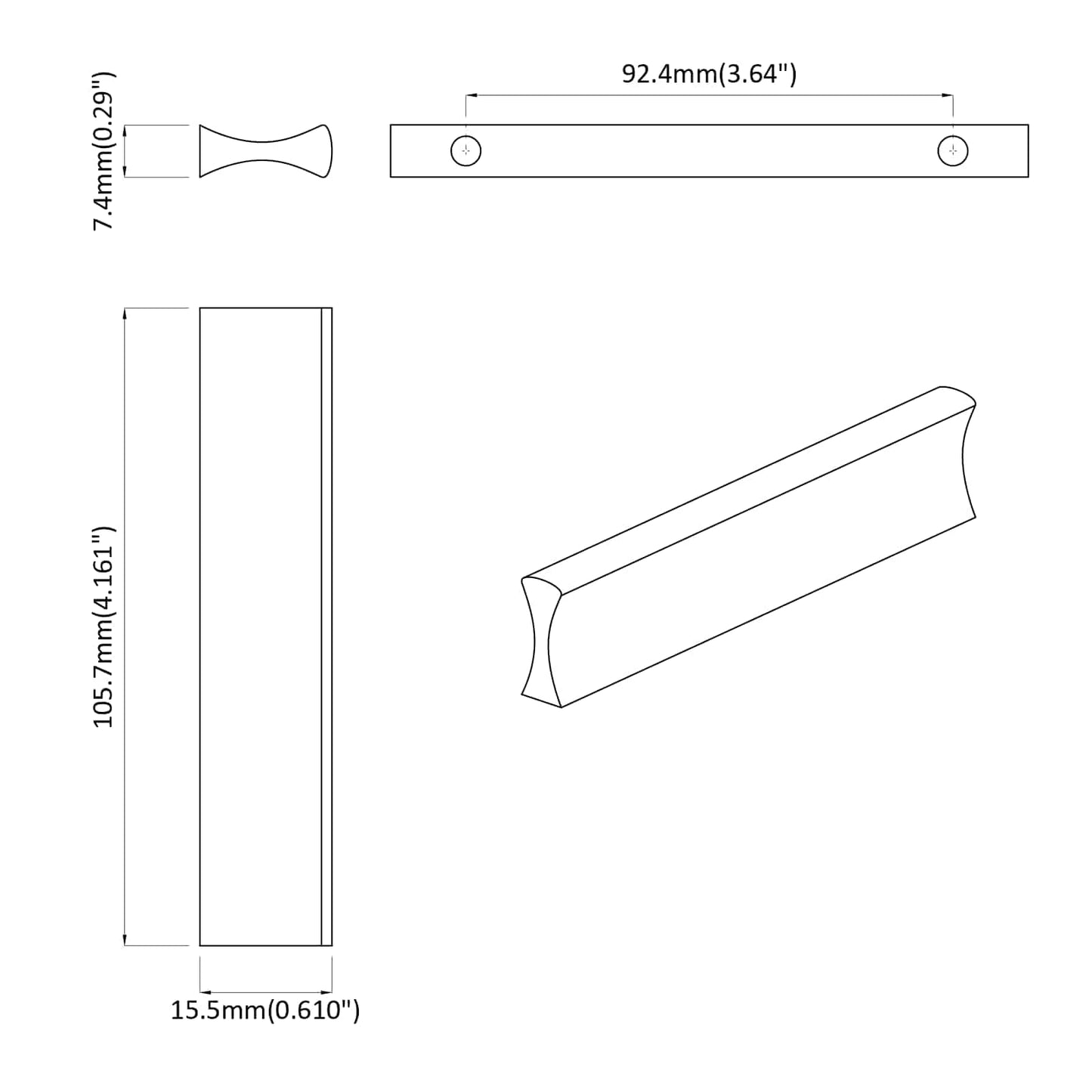vidaXL Λαβή Μονόχρωμο 12 τμχ. Ασημί 105.7 x 7.4 x 15.5 mm Αλουμίνιο