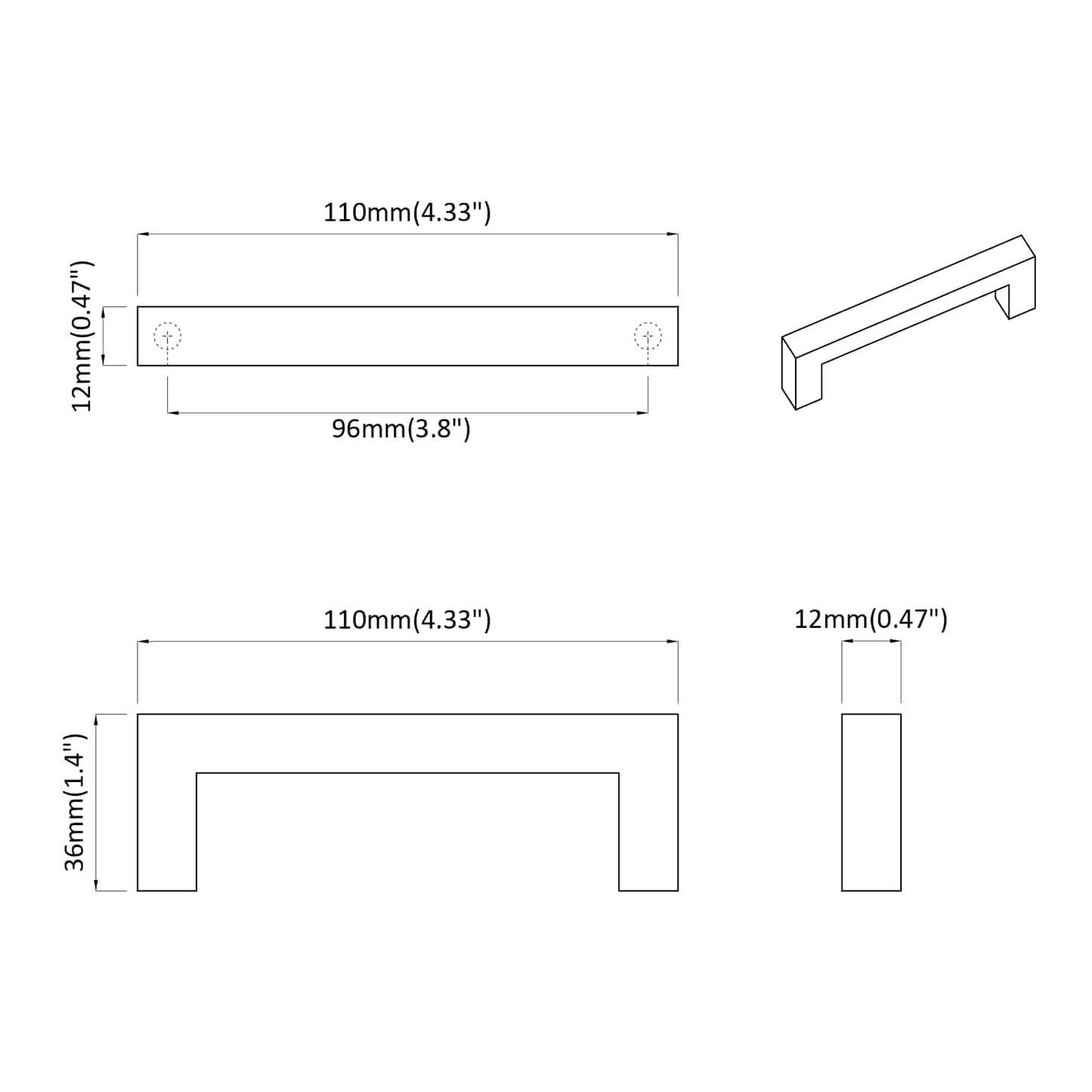 vidaXL Χειριστήριο Επίπλου 2 pcs Μαύρο 110 x 12 x 36 χλστ Σίδερο