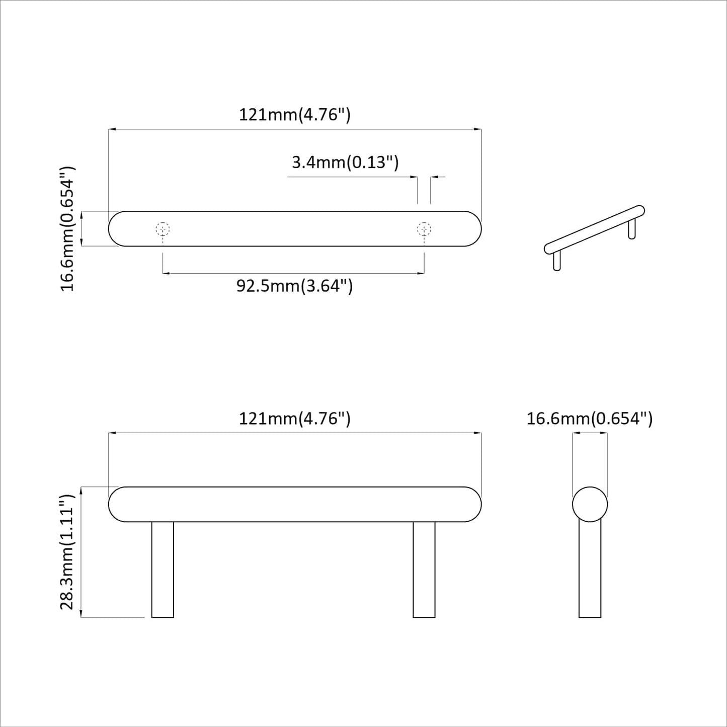 vidaXL Χειριστήριο Ντουλάπας 2 pcs Μαύρο 121 x 16.6 x 28.3 mm Σίδερο