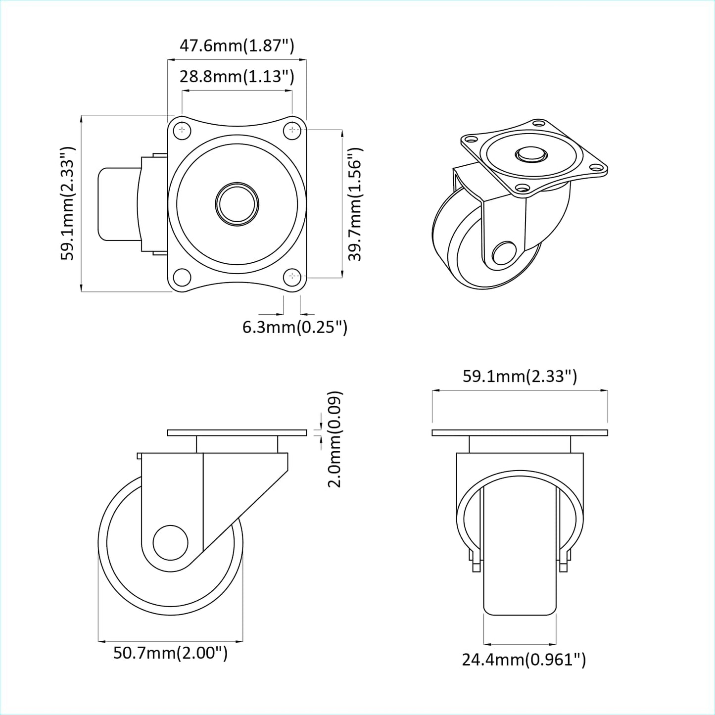 vidaXL Στρόφιγγα 2 τμχ. Ασημί 60 x 60 x 50 χλστ Σίδερο και νάιλον