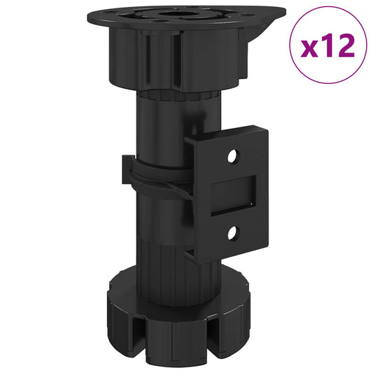 vidaXL Πόδια Επίπλων Ρυθμιζόμενος 12 pcs Μαύρο 46 x 46 x 128 mm PP