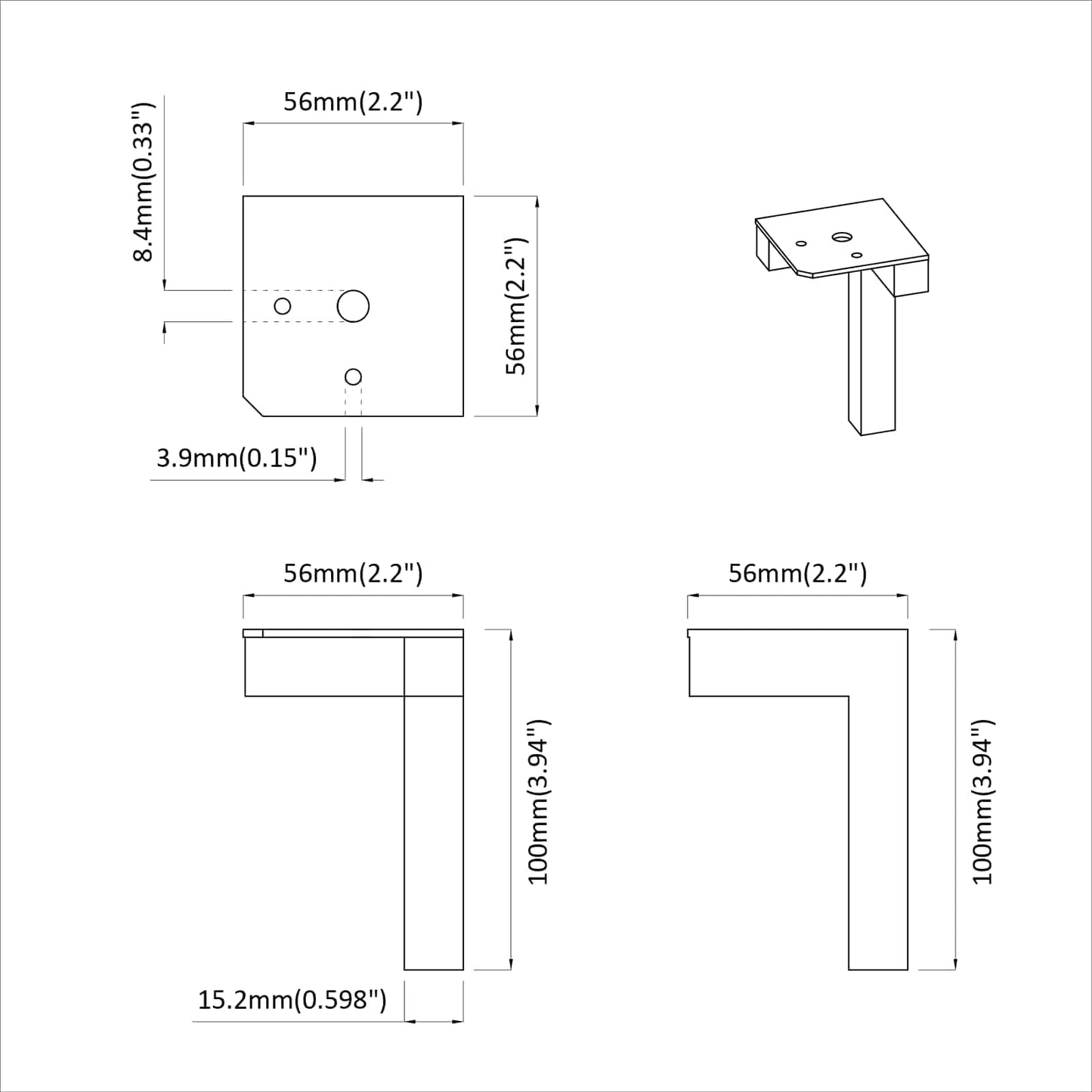 vidaXL Στηρίγματα 2 pcs Μαύρο 57 x 57 x 100 mm Σίδερο