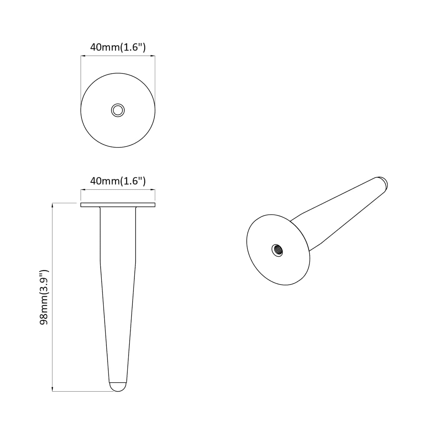 vidaXL Πόδια Επίπλων 2 pcs Μαύρο Ø 40 x 98 mm Σίδερο