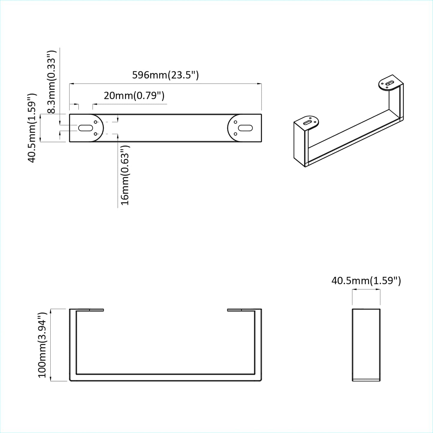 vidaXL Πόδια Επίπλων 2 pcs Μαύρο 596 x 40,5 x 100 χιλ Σίδερο