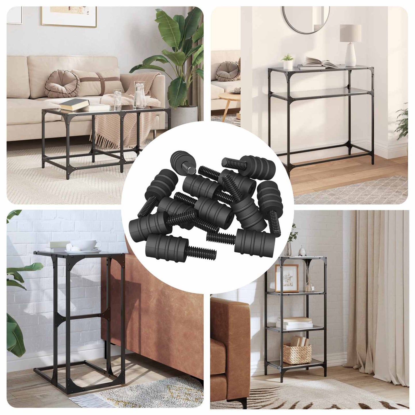 vidaXL Βίδα Στήριξης 12 pcs Μαύρο M4 Καουτσούκ και Χάλυβας