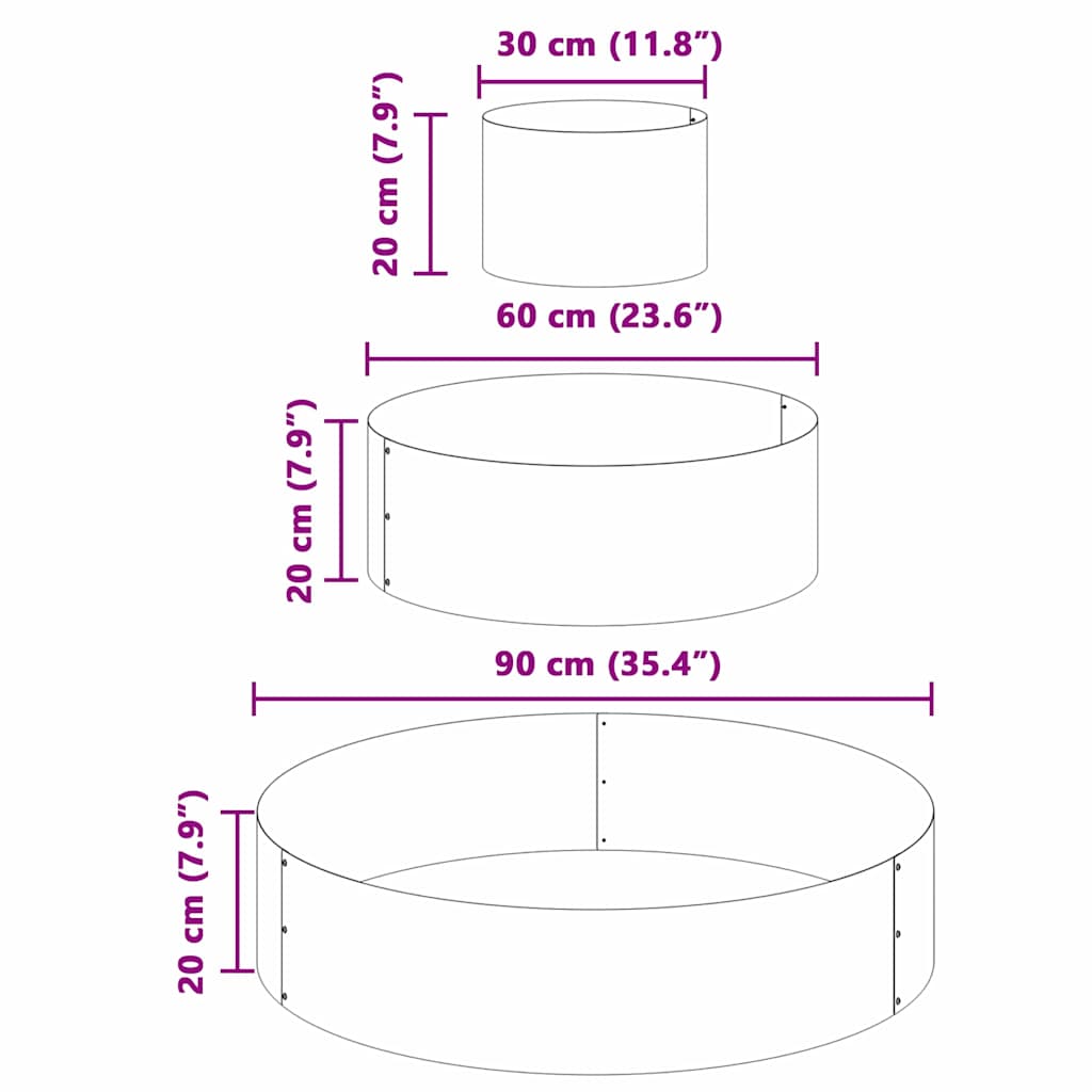 vidaXL Γλάστρα Κήπου Μαύρο 90 x 90 x 20 εκ Ατσάλι