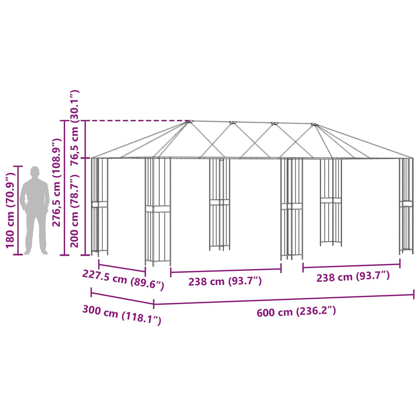 vidaXL Σκελετός Γκαζebo 6 x 3 m Μαύρο Ατσάλι