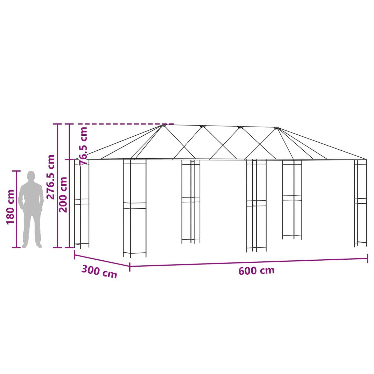 vidaXL Σκελετός Γκαζebo 6 x 3 m Μαύρο Ατσάλι
