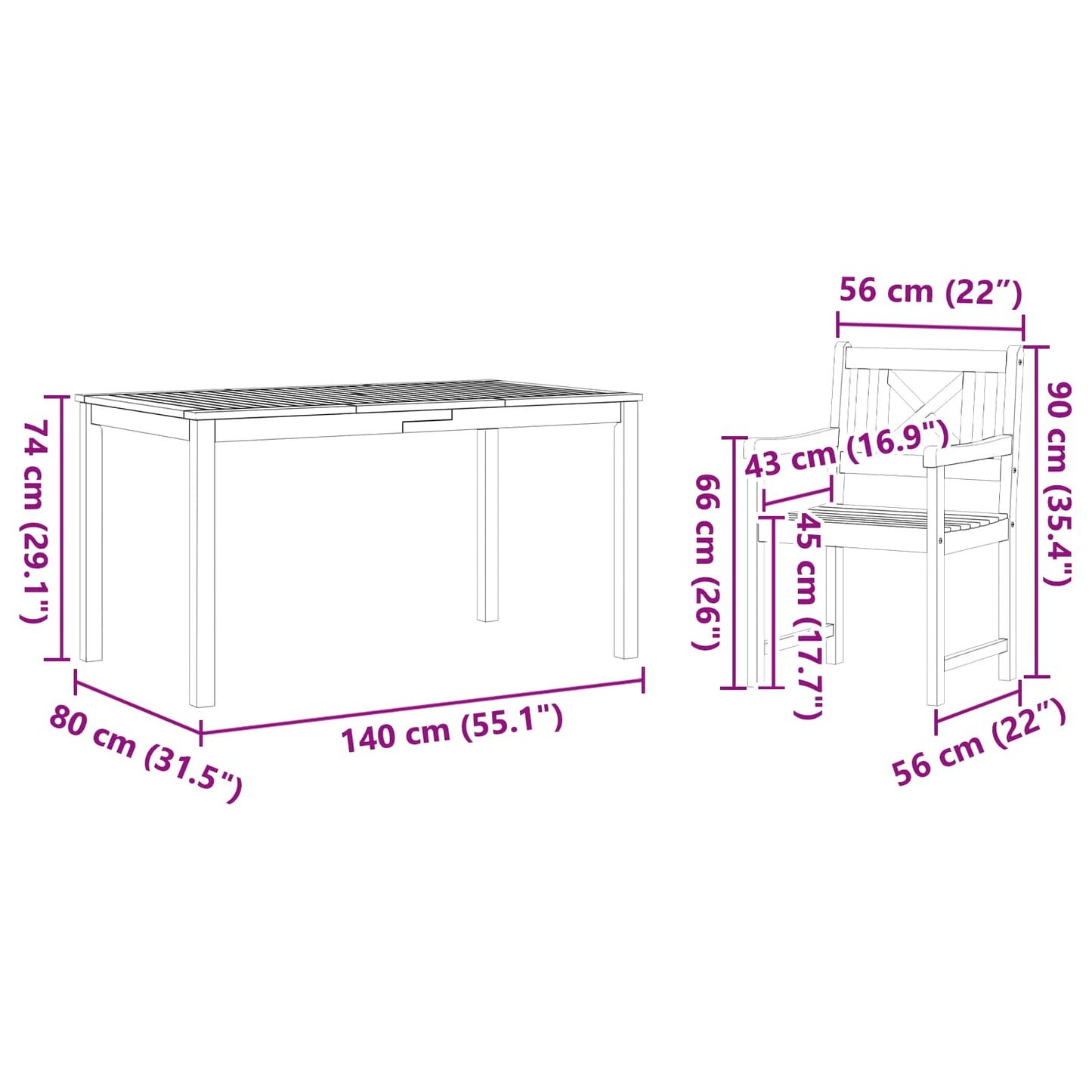 vidaXL Σέτ φαγητού για κήπο 5 pcs Καφέ Στερεό Ξύλο Ακακίας