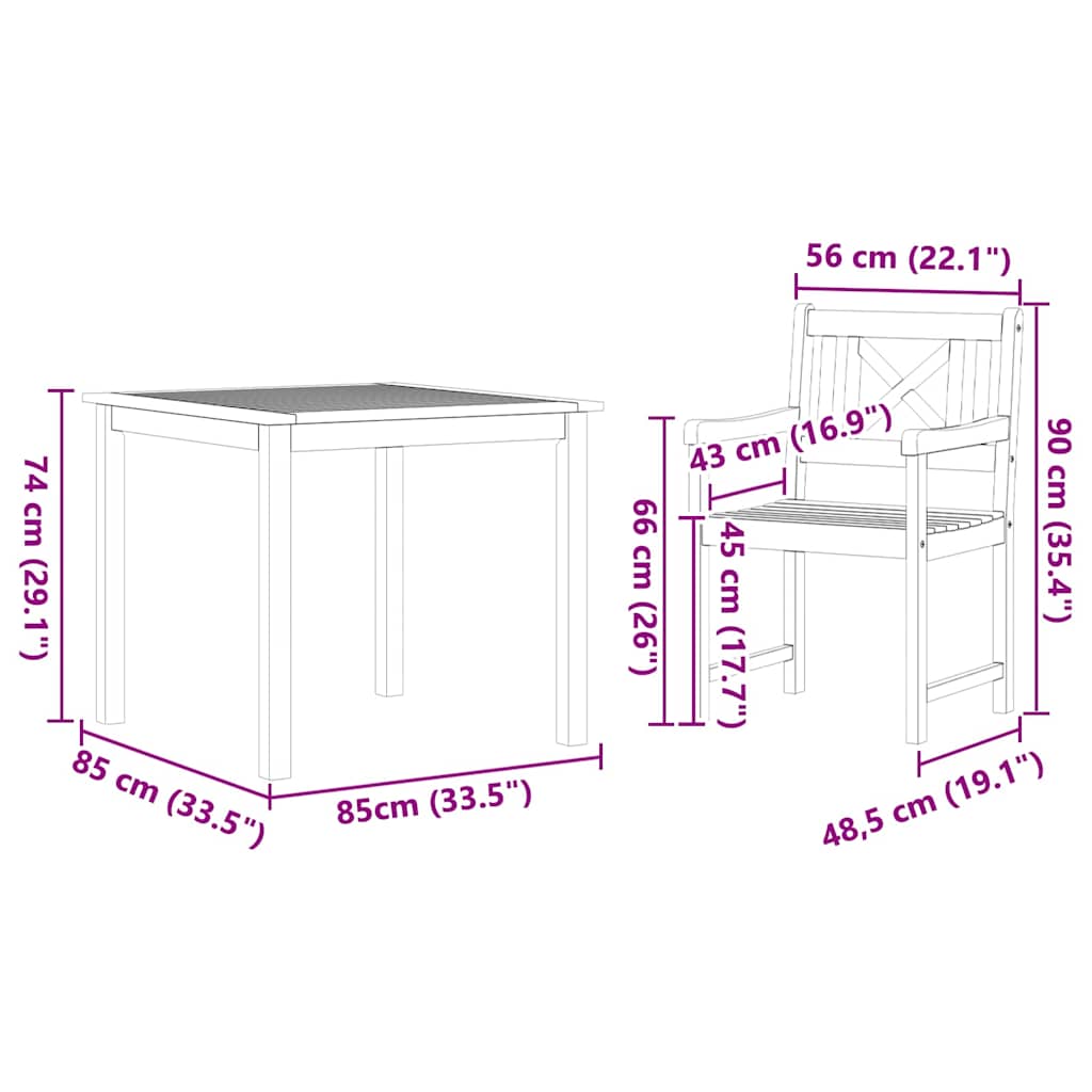 vidaXL Σέτ φαγητού για κήπο 5 pcs Καφέ Μασίφ ξύλο ακακίας