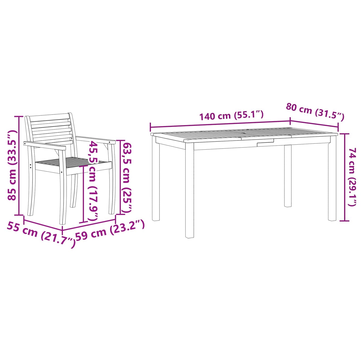vidaXL Σέτ φαγητού για κήπο 5 pcs Καφέ Στερεό Ξύλο Ακακίας