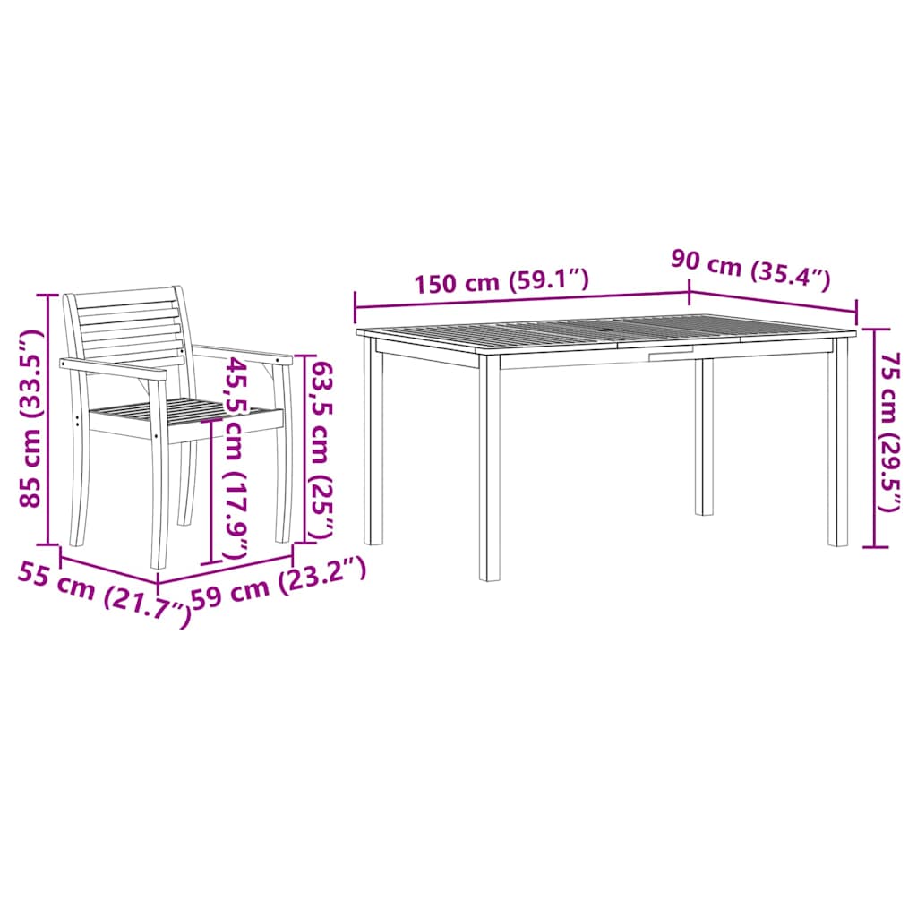 vidaXL Σέτ φαγητού για κήπο 7 pcs Καφέ Μασίφ ξύλο ακακίας