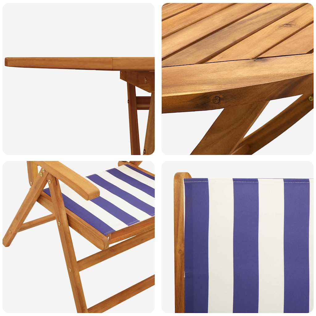 vidaXL Σέτ φαγητού για κήπο 7 pcs Μπλε και λευκό Μασίφ ξύλο ακακίας