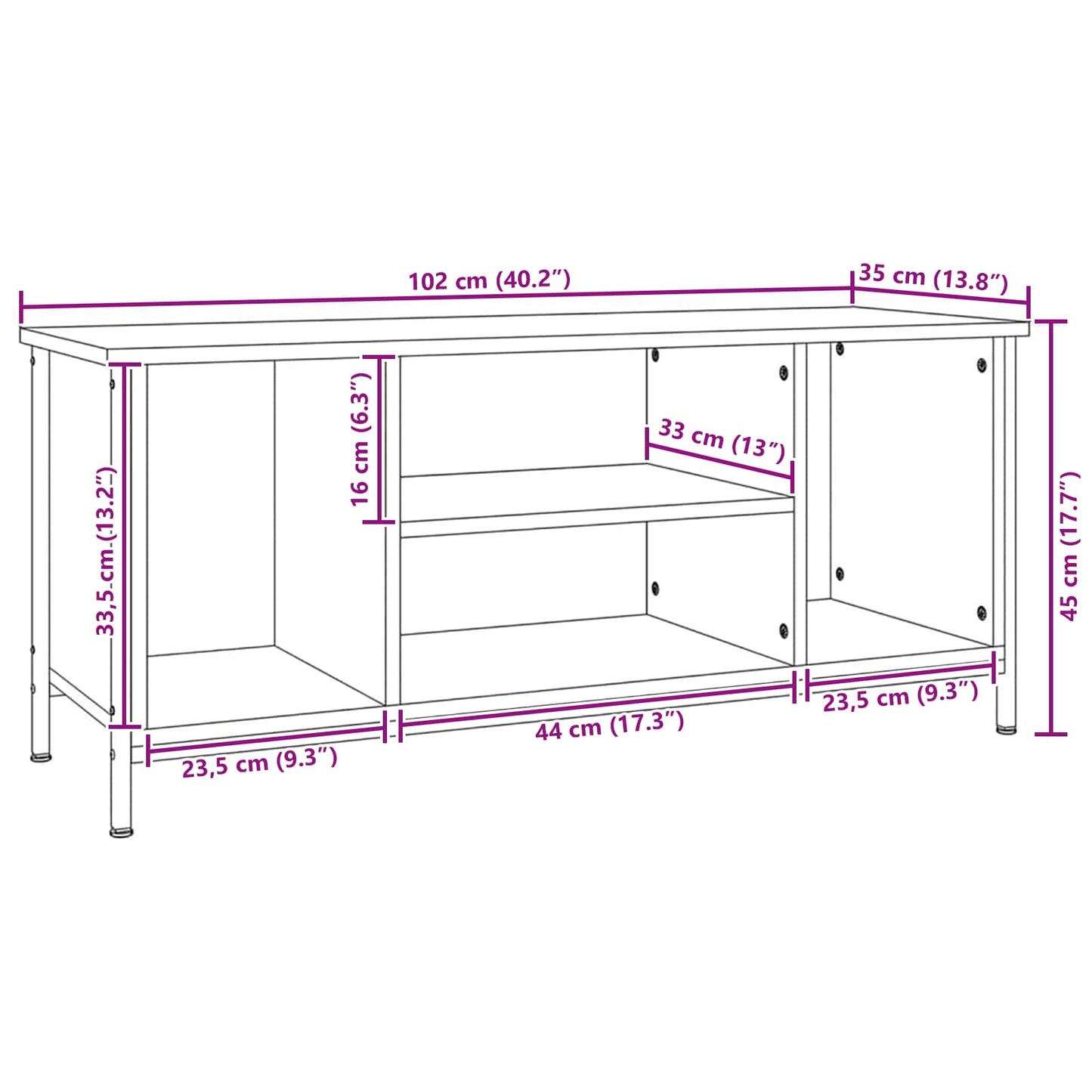 vidaXL Ντουλάπι TV Παλιό Ξύλο 102 x 35 x 45 εκ. Επεξεργασμένο ξύλο