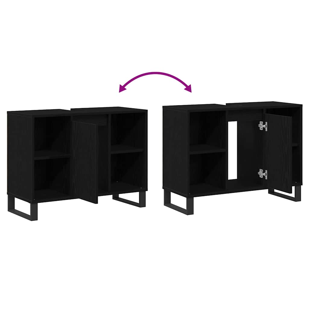 vidaXL Ντουλάπι Μπάνιου Μαύρη δρυς 80 x 33 x 60 εκ Επεξεργασμένο ξύλο