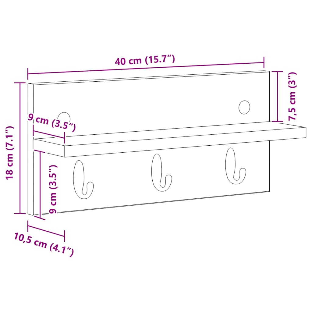 vidaXL Τοίχου Κρεμάστρα Επιτοίχιο Δρύς Sonoma 40 x 10,5 x 18 εκ