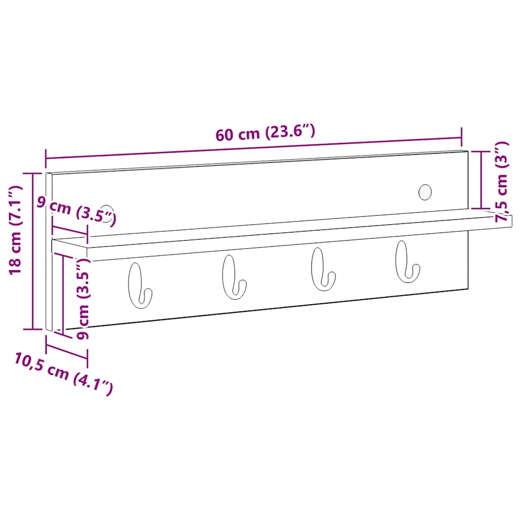 vidaXL Τοίχου Κρεμάστρα Επιτοίχιο Artisan Oak 60 x 10,5 x 18 εκ