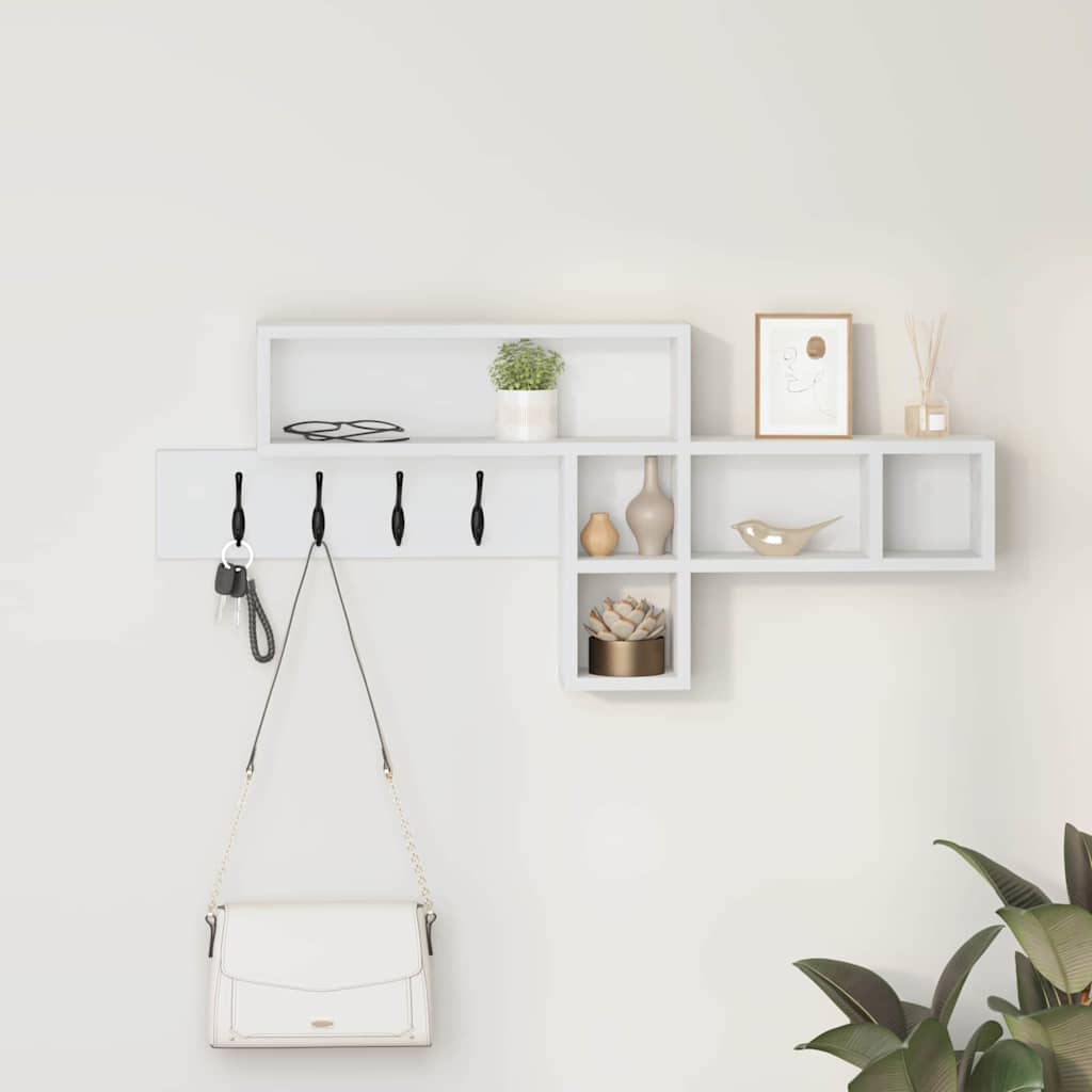 vidaXL Τοίχου Κρεμάστρα Λευκό 100 x 12 x 43.5 εκ Επεξεργασμένο ξύλο
