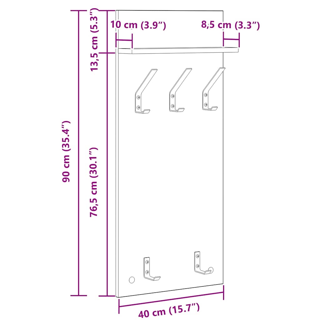 vidaXL Τοίχου Κρεμάστρα Επιτοίχιο Παλιό ξύλο 40 x 10 x 90 εκ.