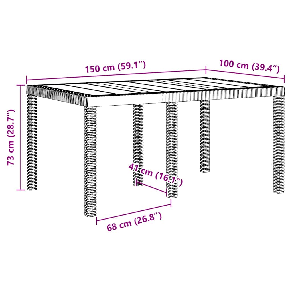 vidaXL Τραπέζι Κήπου Λευκό 150 x 100 x 73 εκ. συνθετικό ρατάν