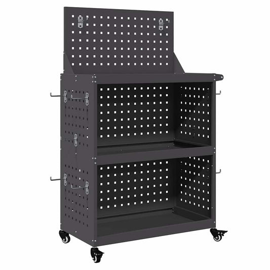 vidaXL Καρότσι εργαλείων με ράφι Μαύρο 65 x 35 x 111 εκ Κρύα χάλυβας