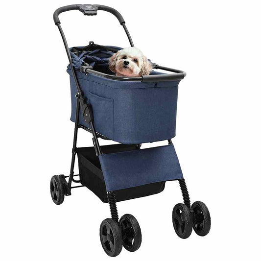 vidaXL Αναδιπλούμενο Καροτσάκι Κατοικίδιων Μπλε 81 x 47 x 99 εκ.