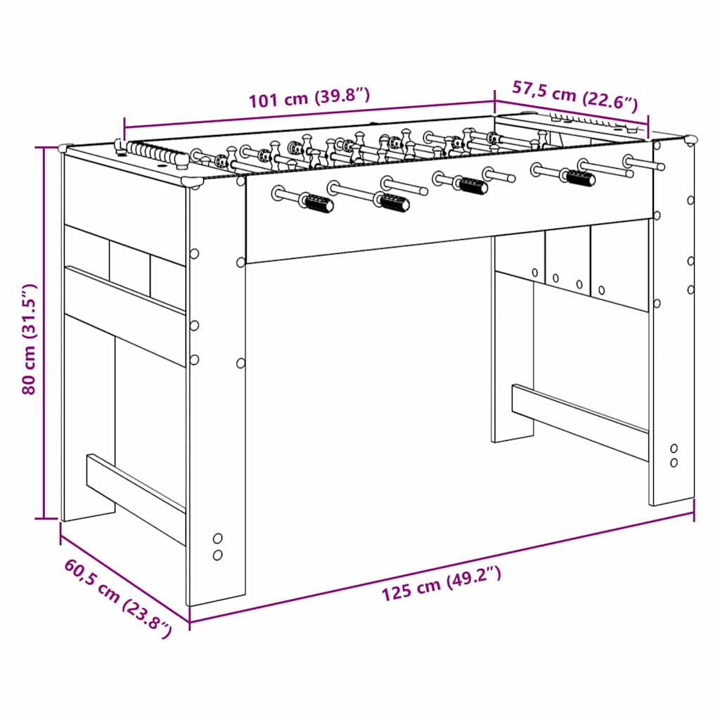 vidaXL Τραπέζι Φουτμπολ Δρύς Sonoma 125 x 60,5 x 80 εκ.