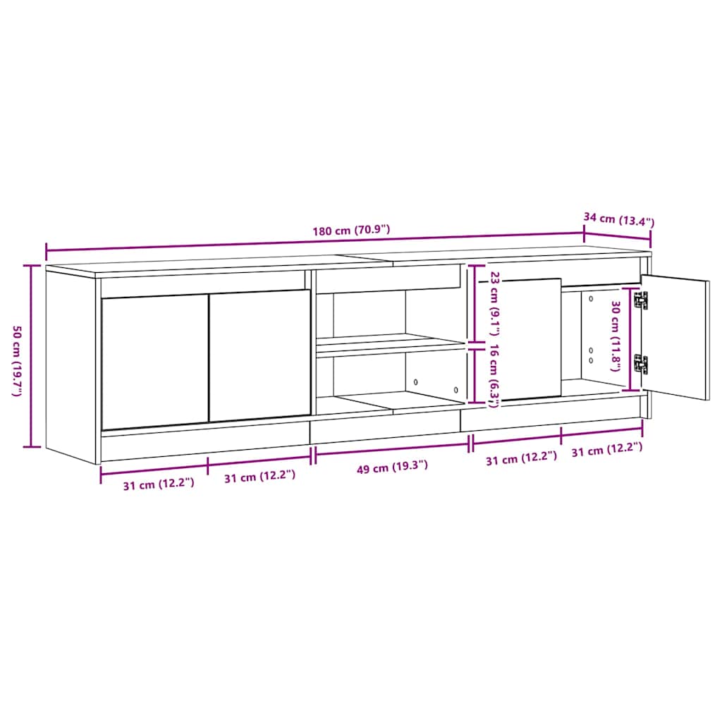 vidaXL Ντουλάπι TV Καφέ 180 x 34 x 50 εκ Επεξεργασμένο ξύλο